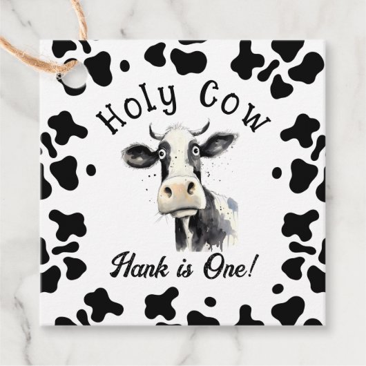 Heilige Koe 1e Verjaardag Waterverf Bedankjes Labels (Voorkant)