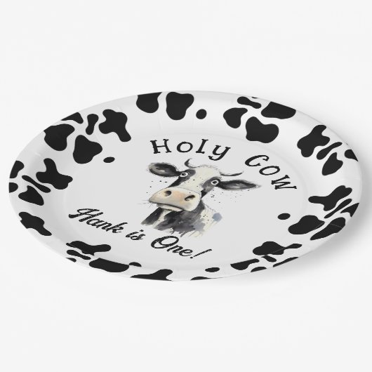 Heilige Koe 1e Verjaardag Waterverf Papieren Bordje (Gekanteld)