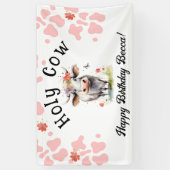 Heilige Koe 1e Verjaardag Waterverf Roze Spandoek (Verticaal)
