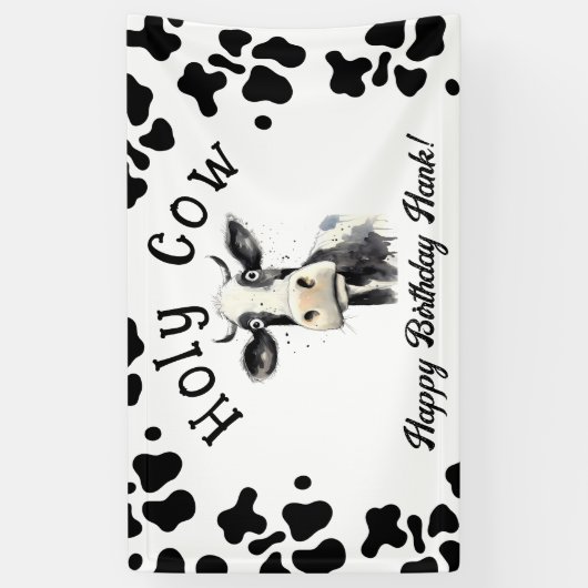 Heilige Koe 1e Verjaardag Waterverf Spandoek (Verticaal)