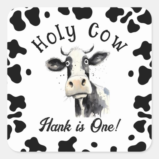Heilige Koe 1e Verjaardag Waterverf Vierkante Sticker (Voorkant)