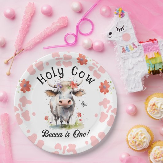 Heilige Koe 1e Verjaardags Meisje Papieren Bordje (Feest)