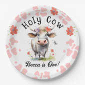 Heilige Koe 1e Verjaardags Meisje Papieren Bordje (Voorkant)