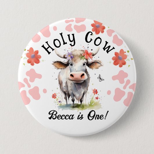 Heilige Koe 1e Verjaardags Meisje Ronde Button 7,6 Cm (Voorkant)