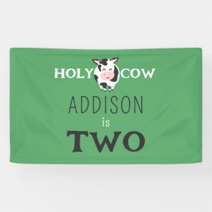 Heilige Koe 2e Verjaardag Boerderij Dieren Feestje Spandoek