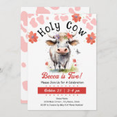 Heilige Koe 2e Verjaardag Meisje Uitnodiging (Voorkant / Achterkant)