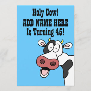 Heilige Koe 45e verjaardag Funny Cartoon Invite Kaart