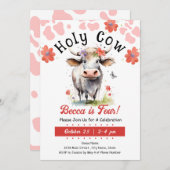 Heilige Koe 4e Verjaardag Meisje Uitnodiging (Voorkant / Achterkant)