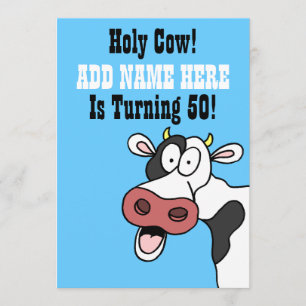 Heilige Koe 50th Birthday Funny Cartoon Invite Kaart