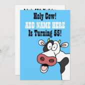 Heilige Koe 55th Birthday Funny Cartoon Invite Kaart (Voorkant / Achterkant)