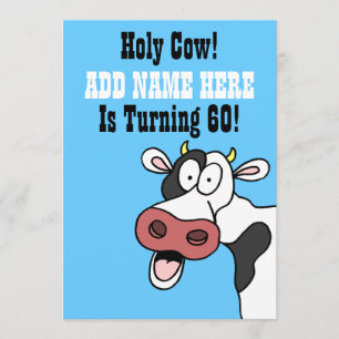 Heilige Koe 60th Birthday Funny Cartoon Invite Kaart