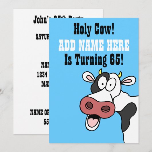 Heilige Koe 65ste verjaardag Grappige Cartoon Uitn Kaart (Voorkant / Achterkant)