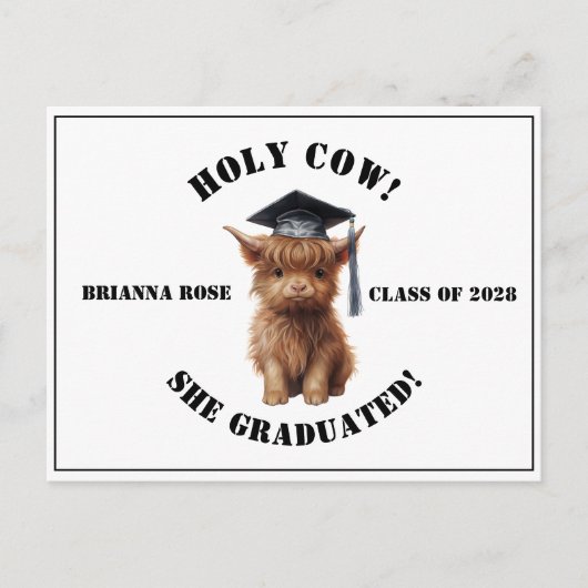 Heilige Koe! Afstuderen Dank u Post Kaart (Voorkant)