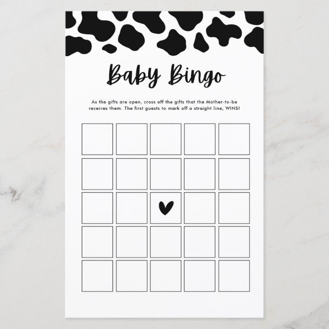 Heilige Koe Baby shower Baby Bingo Game Kaarten (Voorkant)