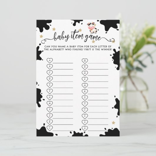 Heilige Koe Baby shower Baby Item Game Kaart (Staand voorkant)