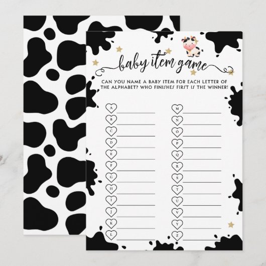 Heilige Koe Baby shower Baby Item Game Kaart (Voorkant / Achterkant)