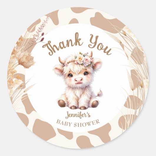 Heilige Koe Baby shower Boho Genderneutraal Ronde Sticker (Voorkant)