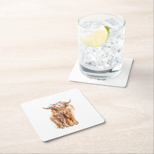 Heilige Koe Baby shower Boho Highland Kalf Kartonnen Onderzetters