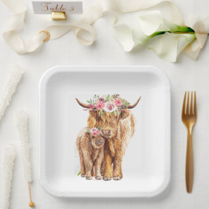Heilige Koe Baby shower Boho Highland Kalf Papieren Bordje