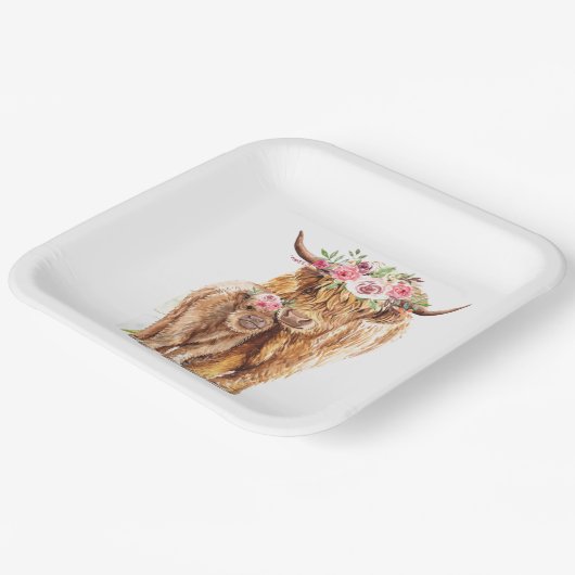 Heilige Koe Baby shower Boho Highland Kalf Papieren Bordje (Gebogen)