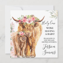 Heilige Koe Baby shower Boho Highland Kalveruitnod