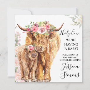 Heilige Koe Baby shower Boho Highland Kalveruitnod Kaart