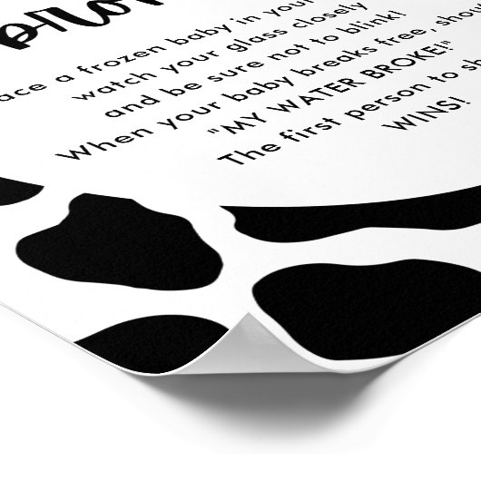 Heilige Koe Baby shower Mijn waterbroke-Spelbord Poster (Hoek)