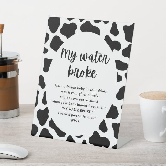 Heilige Koe Baby shower Mijn waterbroke-Spelbord Reclamebord Met Voetstuk (Insitu)