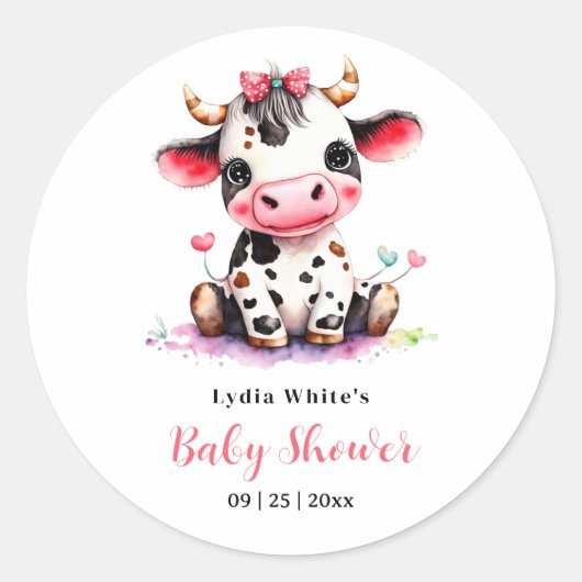 Heilige Koe Baby shower Minimalistisch meisje baby Ronde Sticker (Voorkant)
