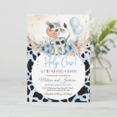Heilige Koe Baby Shower Uitnodiging Jongen Koe Boh (Staand voorkant)