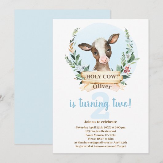 Heilige Koe Birthday Boy-uitnodiging Kaart (Voorkant / Achterkant)