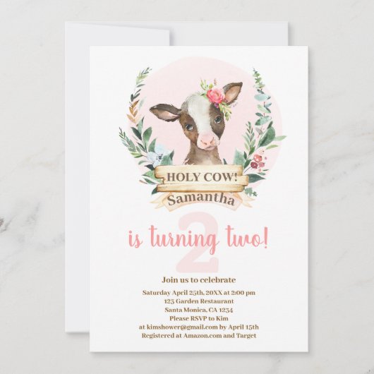 Heilige Koe Birthday Girl Uitnodiging (Voorkant)