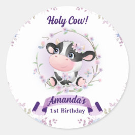 Heilige Koe Bloemen 1e Verjaardagsfeestje Ronde Sticker