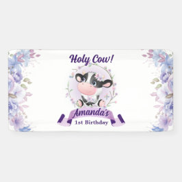 Heilige Koe Bloemen 1e Verjaardagsfeestje Spandoek