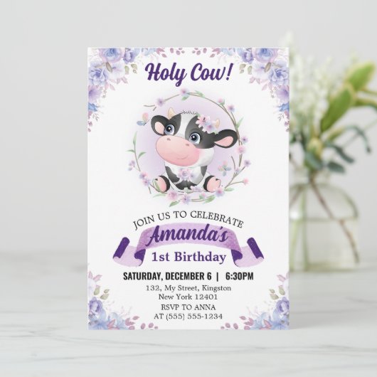 Heilige Koe Bloemen 1ste Verjaardagsfeest Kaart (Staand voorkant)