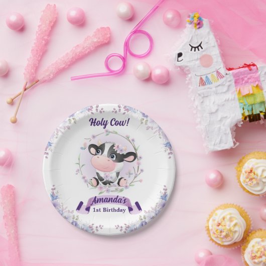 Heilige Koe Bloemen 1ste Verjaardagsfeest Papieren Bordje (Feest)