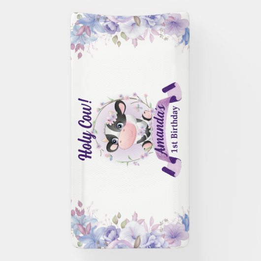 Heilige Koe Bloemen 1ste Verjaardagsfeest Spandoek (Verticaal)