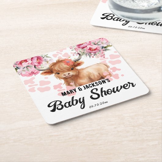 Heilige Koe Bloemen Baby shower Kartonnen Onderzetters (Schuin)