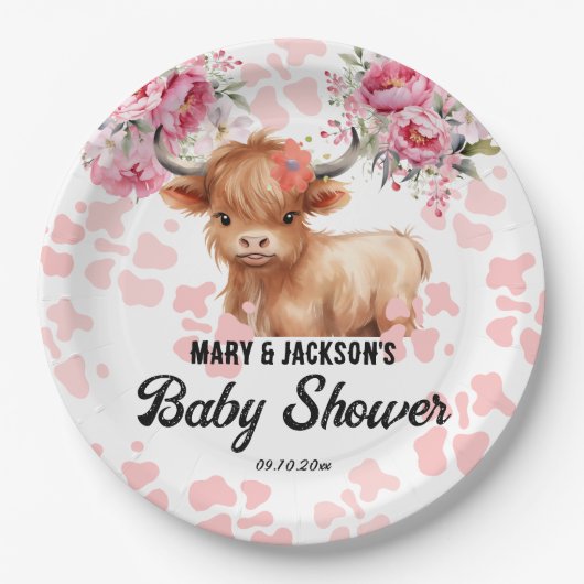 Heilige Koe Bloemen Baby shower Papieren Bordje (Voorkant)