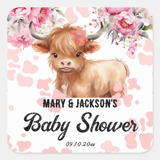 Heilige Koe Bloemen Baby shower Vierkante Sticker (Voorkant)