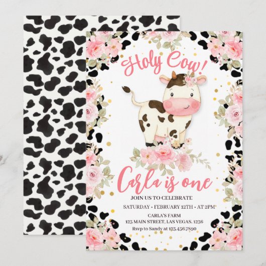 Heilige Koe Bloemen en Koe Print Verjaardag Kaart (Voorkant / Achterkant)