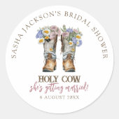 Heilige Koe Bloemige Cowboylaarzen Bruiloft Feest Ronde Sticker (Voorkant)