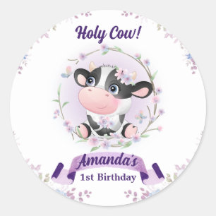 Heilige Koe Bloemrijke 1e Verjaardagsfeestje Ronde Sticker