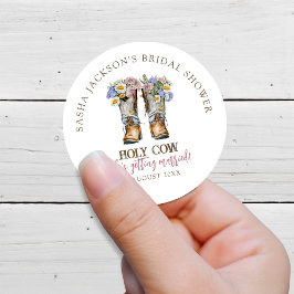 Heilige Koe Bloemrijke Cowboylaarzen Bruiloft Fees Ronde Sticker