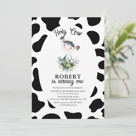Heilige Koe Boerderij 1e verjaardag Uitnodiging (Staand voorkant)