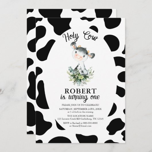 Heilige Koe Boerderij 1e verjaardag Uitnodiging (Voorkant / Achterkant)