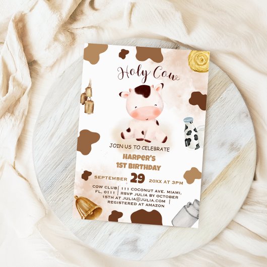 Heilige Koe Boerderij Dier 1E Verjaardagsuitnodigi Kaart