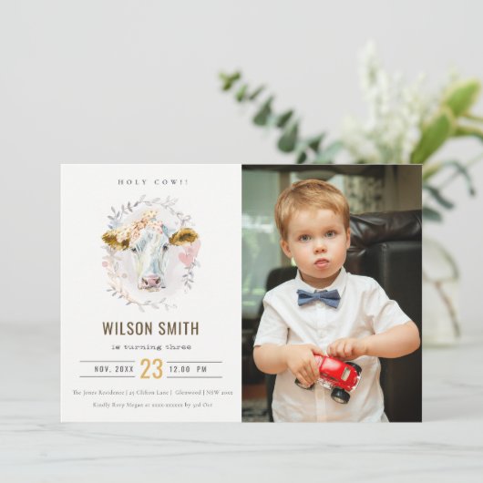 Heilige Koe Boerderij Kinder Foto Elke zondag Uitn Bedankkaart (Staand voorkant)