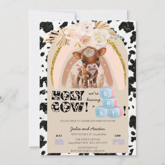 Heilige Koe | Boho Baby shower | Pampas Grass Kaart (Voorkant)