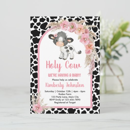 Heilige Koe boho baby shower roze boerderij meisje Kaart (Staand voorkant)